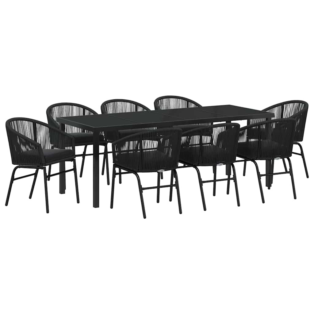 Vrtni set za objed 9 pcs Crna Čelik s prahom premazan