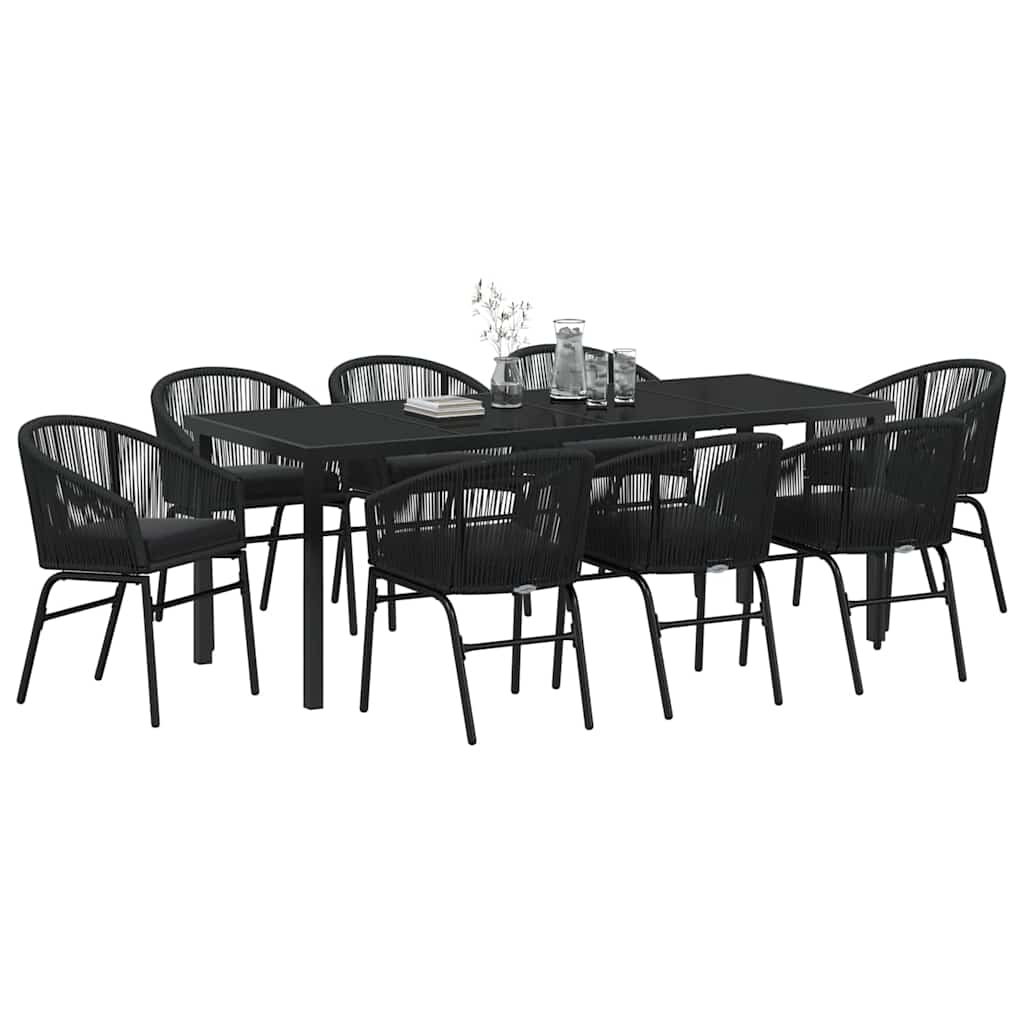 Vrtni set za objed 9 pcs Crna Čelik s prahom premazan