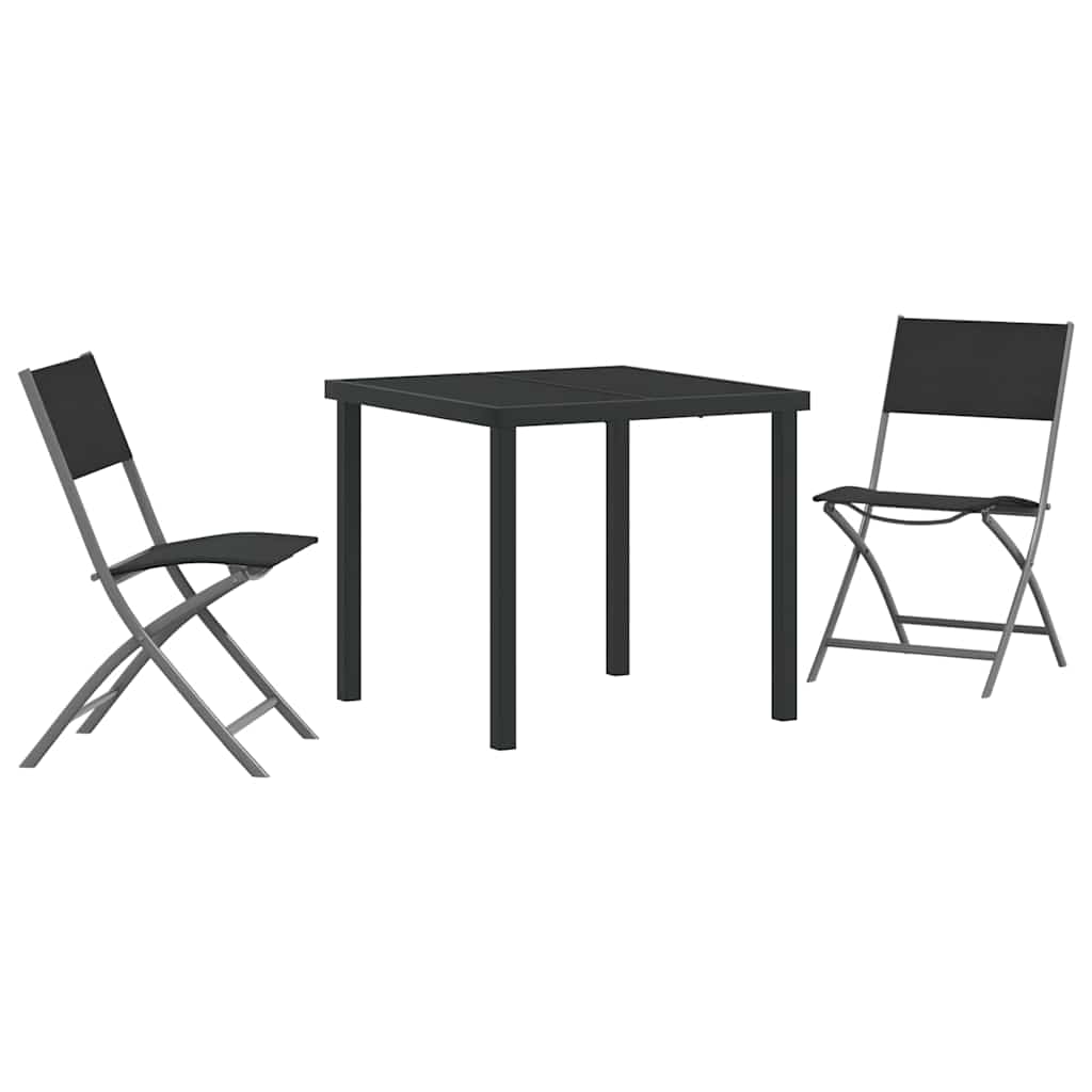 Vrtni set za objed 3 pcs Crna Čelik s prahom premazan