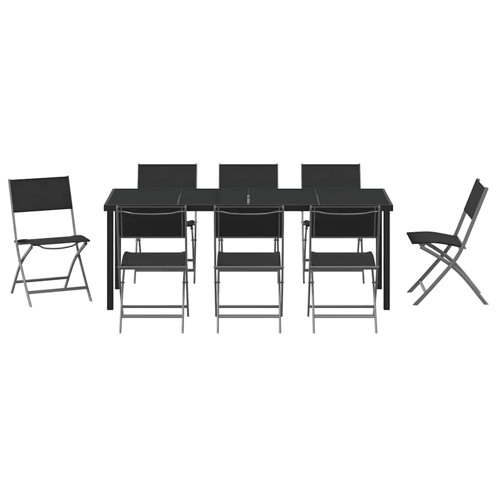 Vrtni set za objed 9 pcs Crna Čelik s prahom premazan