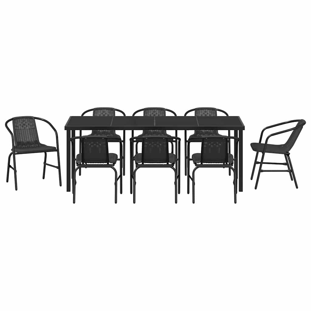 Vrtni set za objed 9 pcs Crna Čelik s prahom premazan
