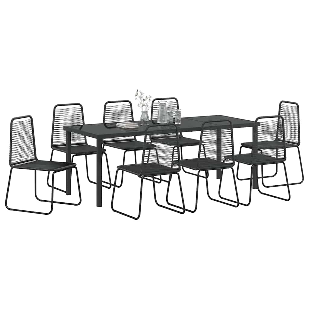 Vrtni set za objed 9 pcs Crna Čelik s prahom premazan