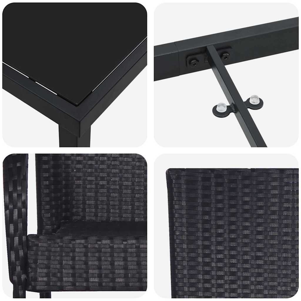 Vrtni set za objed 3 pcs Crna Čelik s prahom premazan