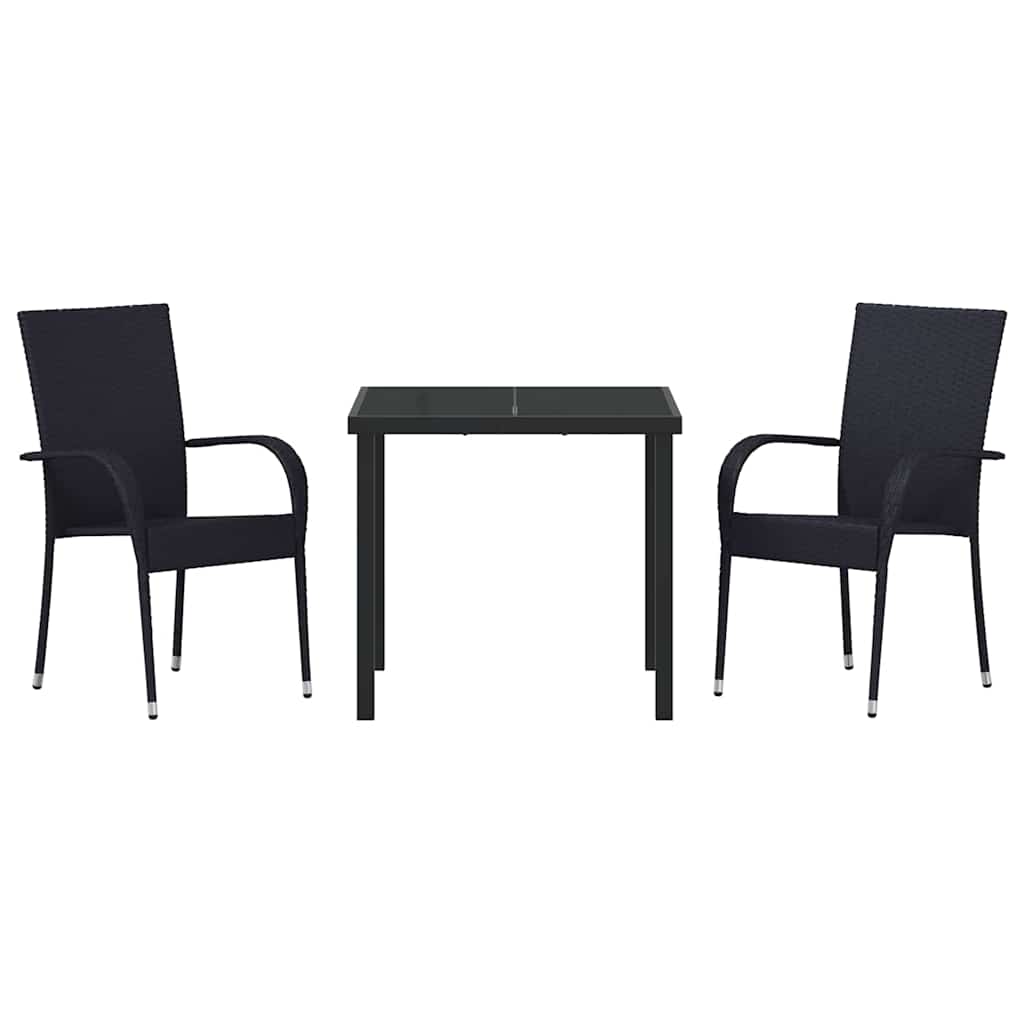 Vrtni set za objed 3 pcs Crna Čelik s prahom premazan