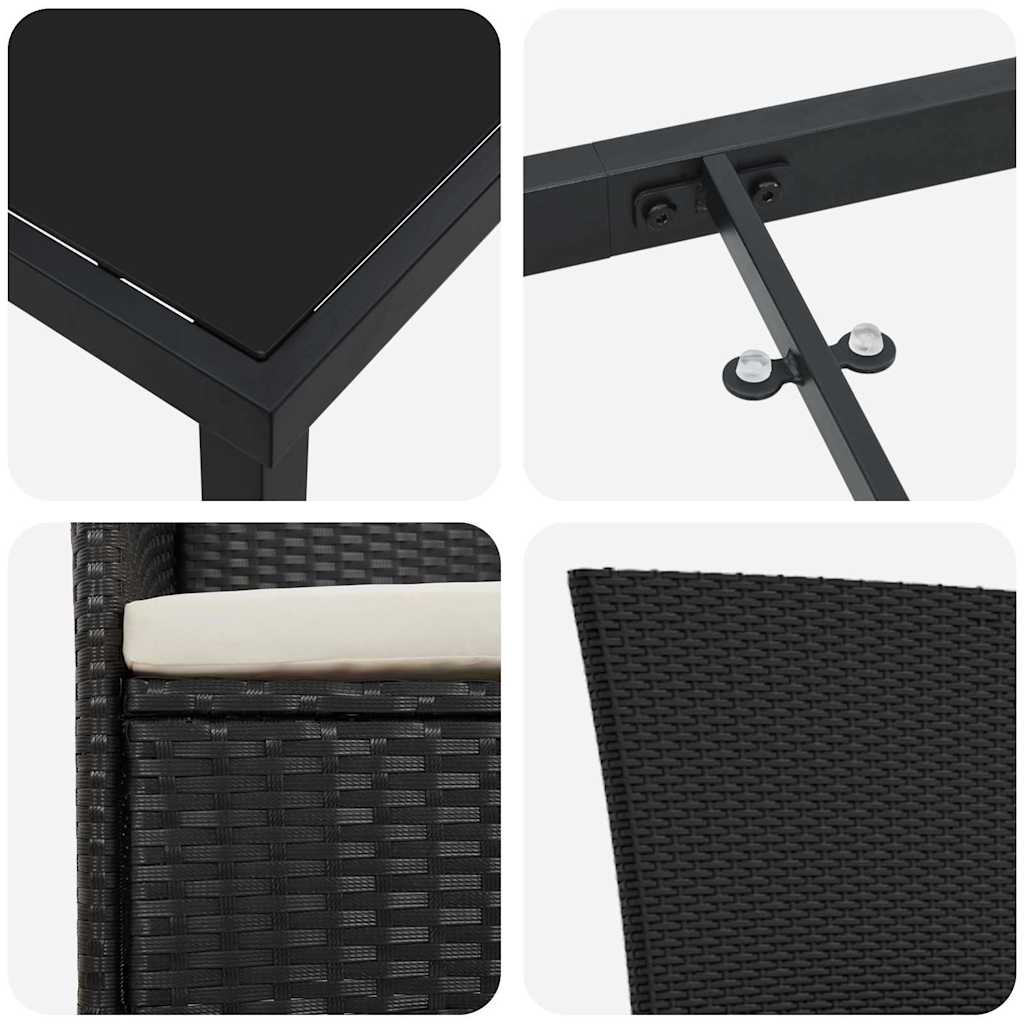 Vrtni set za objed 3 pcs Crna Čelik s prahom premazan