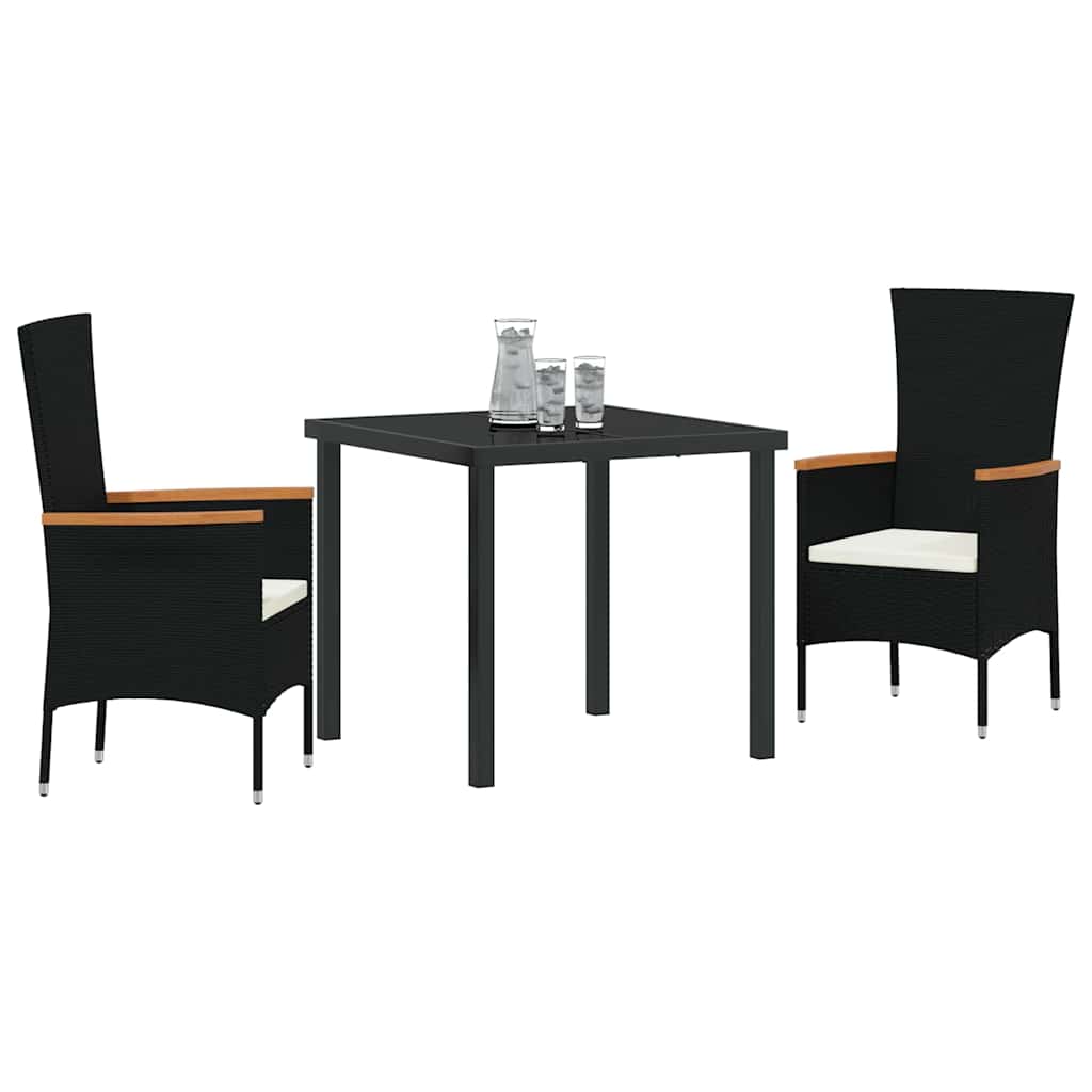 Vrtni set za objed 3 pcs Crna Čelik s prahom premazan