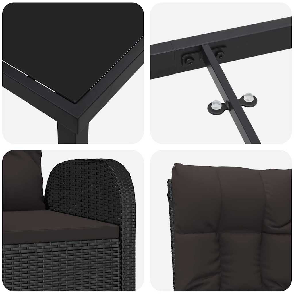 Vrtni set za objed s jastukom 7 pcs Crna poliratan