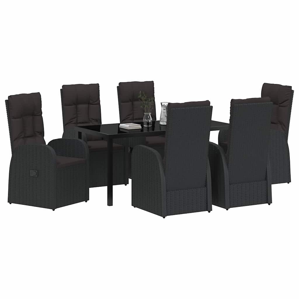 Vrtni set za objed s jastukom 7 pcs Crna poliratan