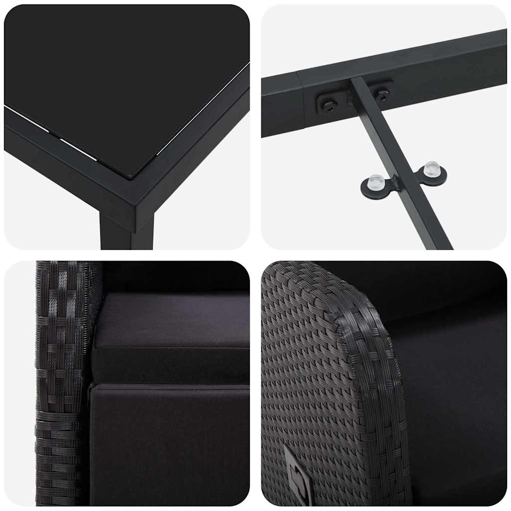 Vrtni set za objed s jastukom 7 pcs Crna poliratan