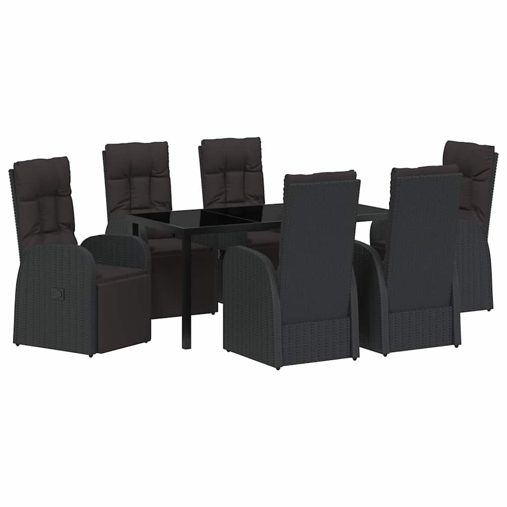 Vrtni set za objed s jastukom 7 pcs Crna poliratan
