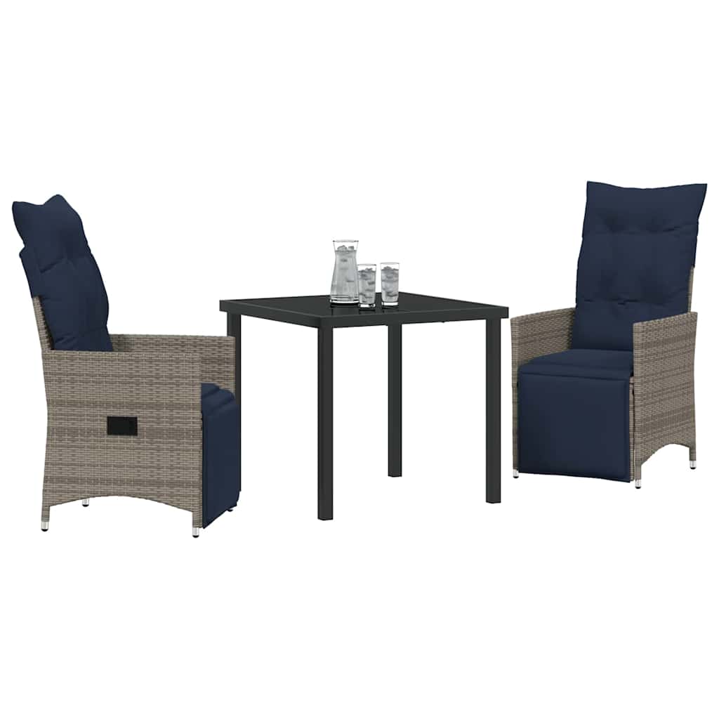 Set stola i stolica s jastukom 3 pcs Siva PE ratan