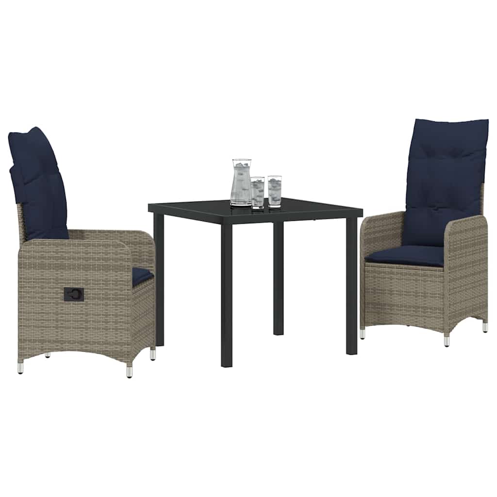 Set stola i stolica s jastukom 3 pcs Siva PE ratan