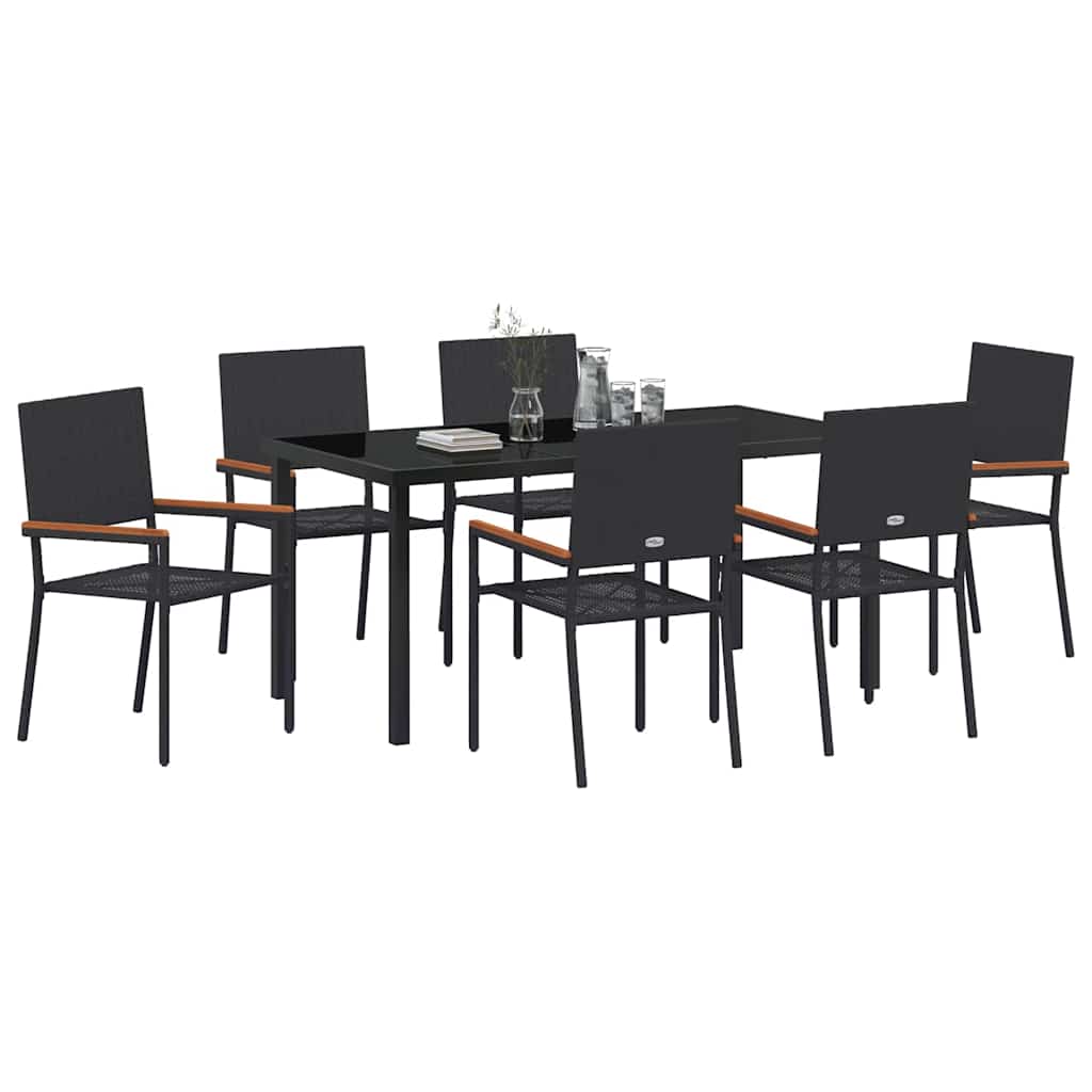 Vrtni set za objed s jastukom 7 pcs Crna poliratan