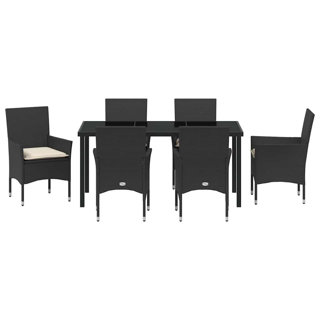Vrtni set za objed s jastukom 7 pcs Crna poliratan