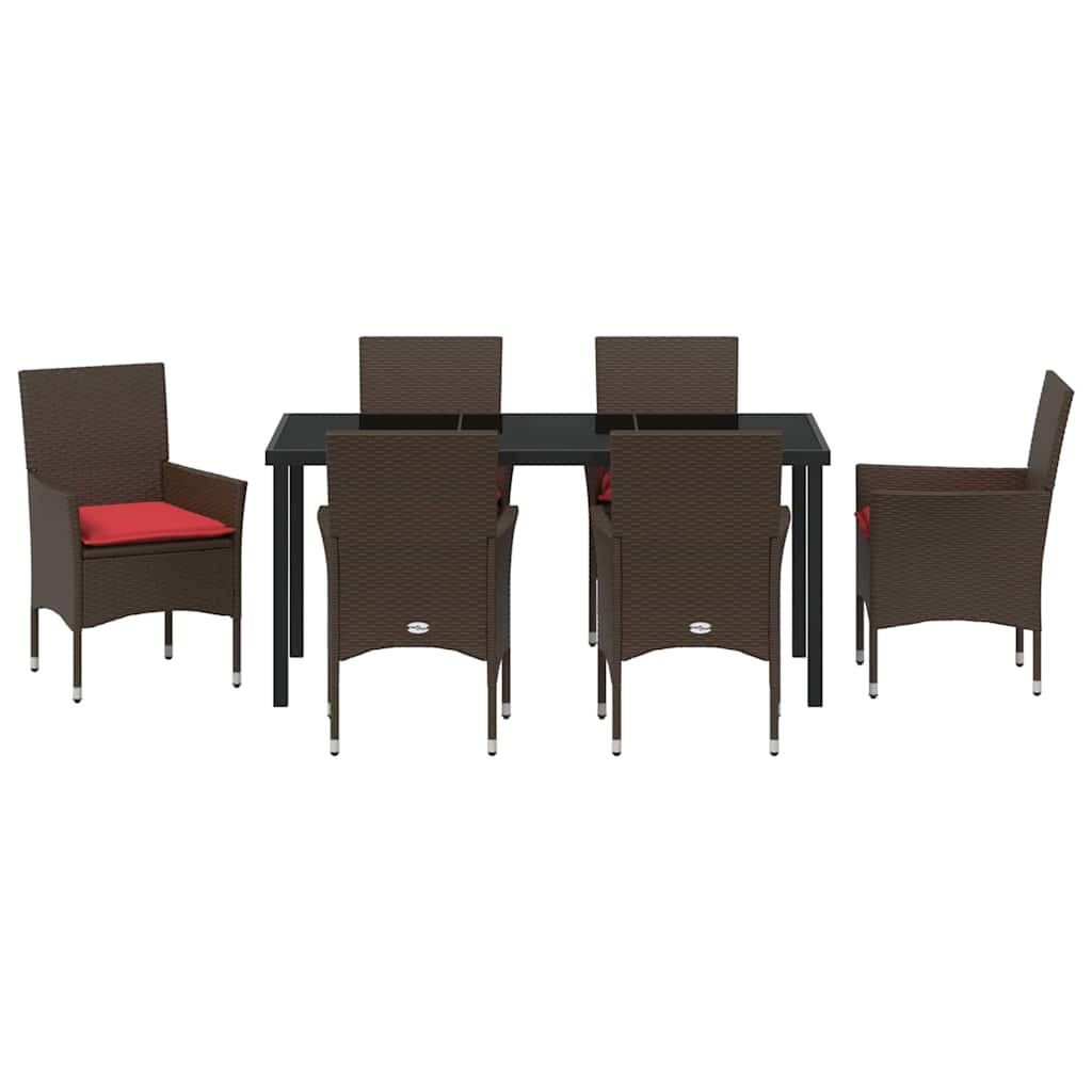 Set stola i stolica s jastukom 7 pcs Smeđa PE ratan