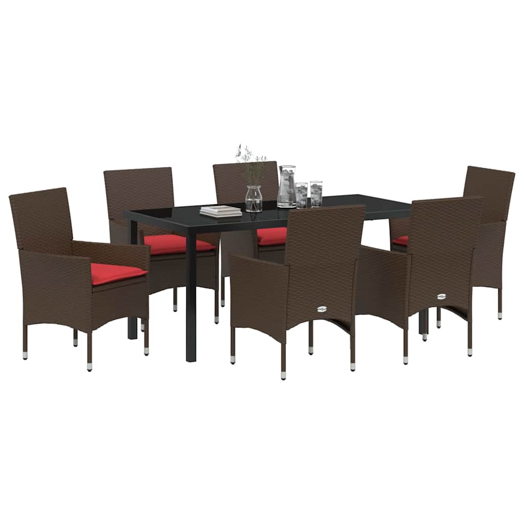 Set stola i stolica s jastukom 7 pcs Smeđa PE ratan