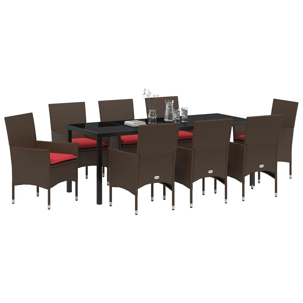 Set stola i stolica s jastukom 9 pcs Smeđa PE ratan