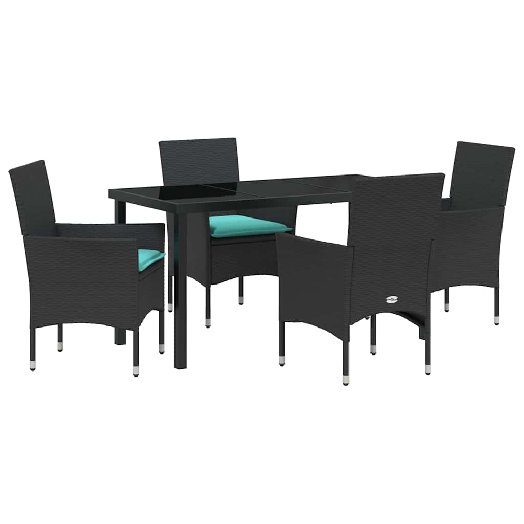 Set stola i stolica s jastukom 5 pcs Crna PE ratan