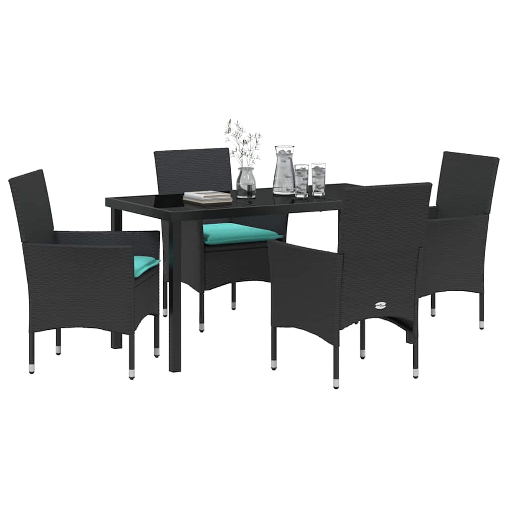 Set stola i stolica s jastukom 5 pcs Crna PE ratan