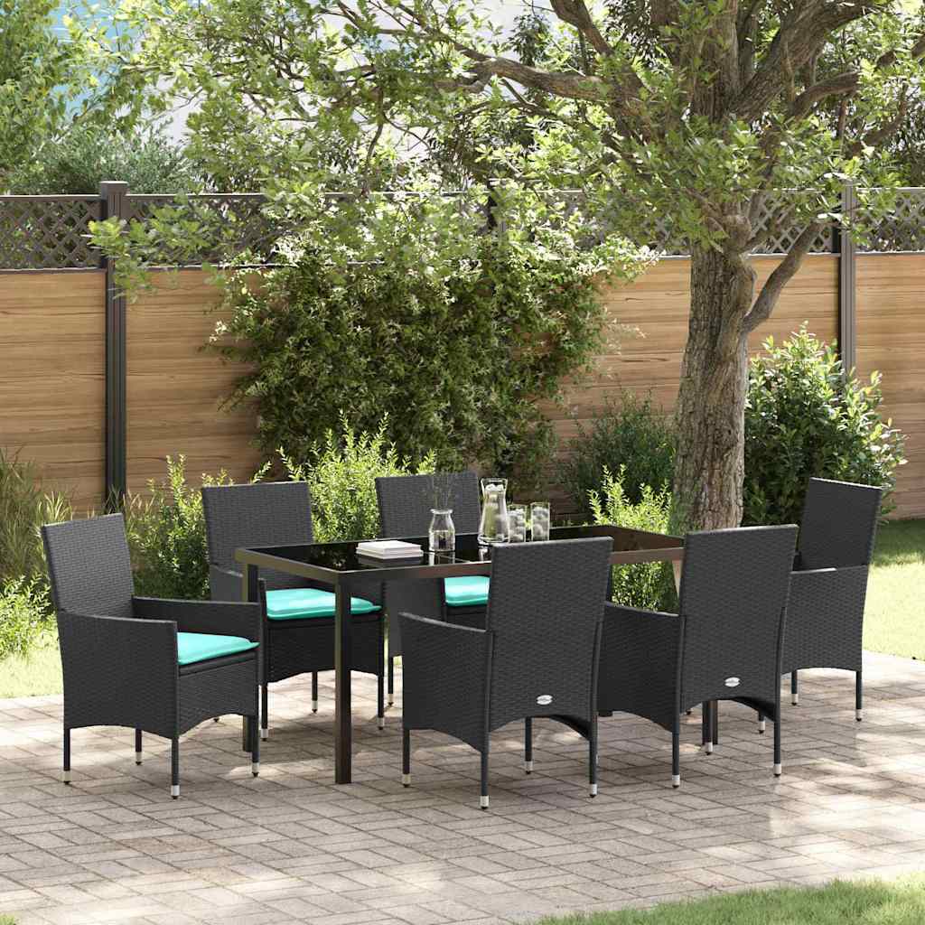 Set stola i stolica s jastukom 7 pcs Crna PE ratan