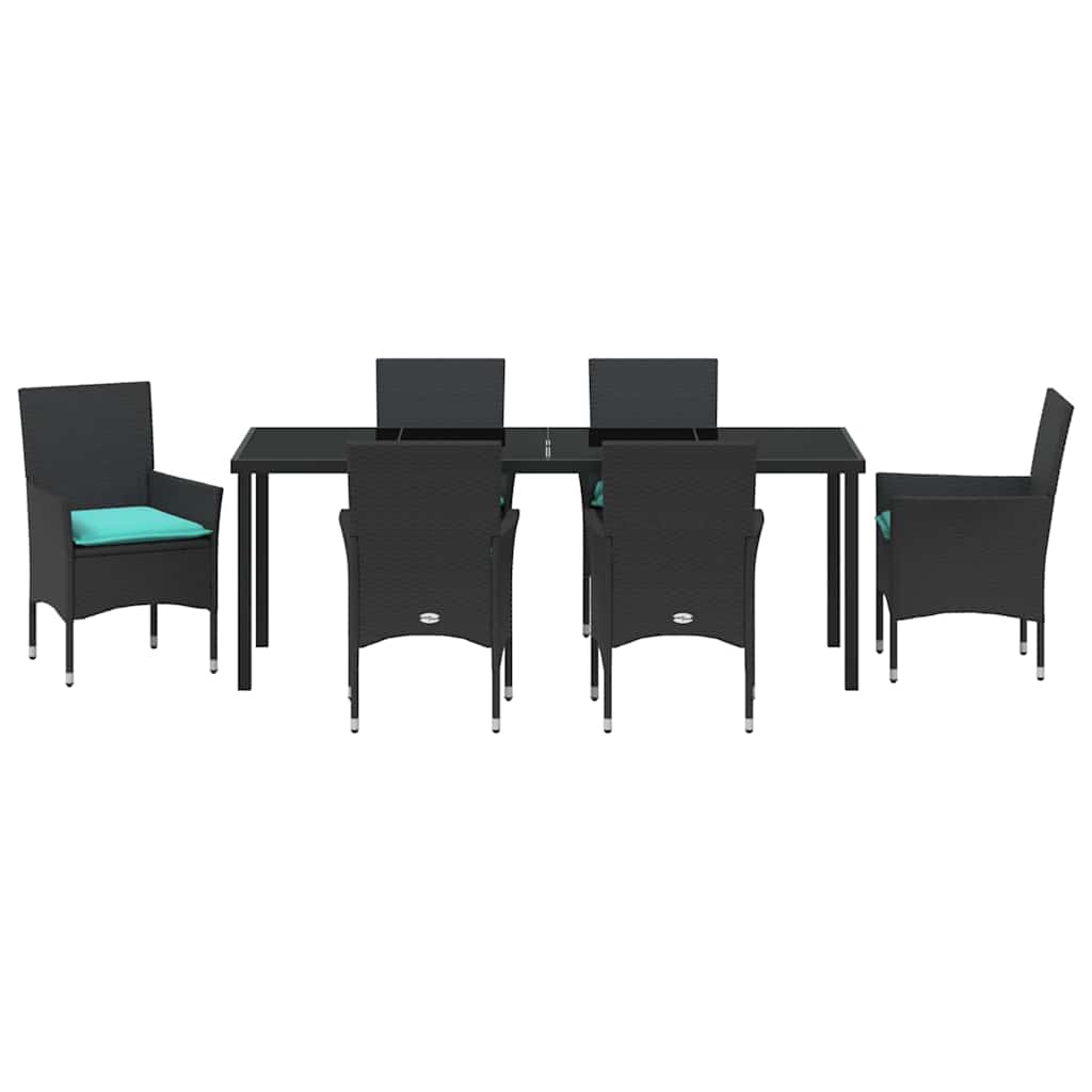 Set stola i stolica s jastukom 7 pcs Crna PE ratan