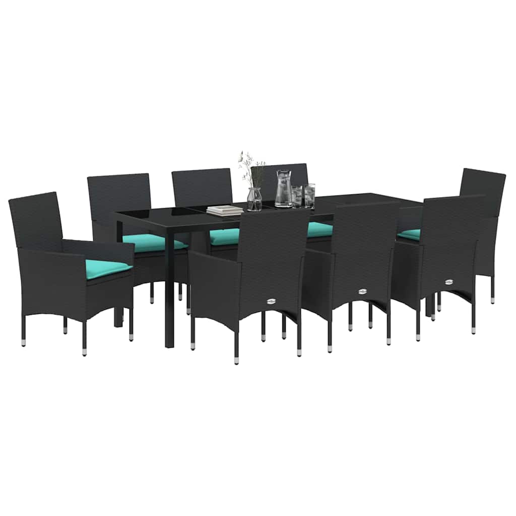 Set stola i stolica s jastukom 9 pcs Crna PE ratan