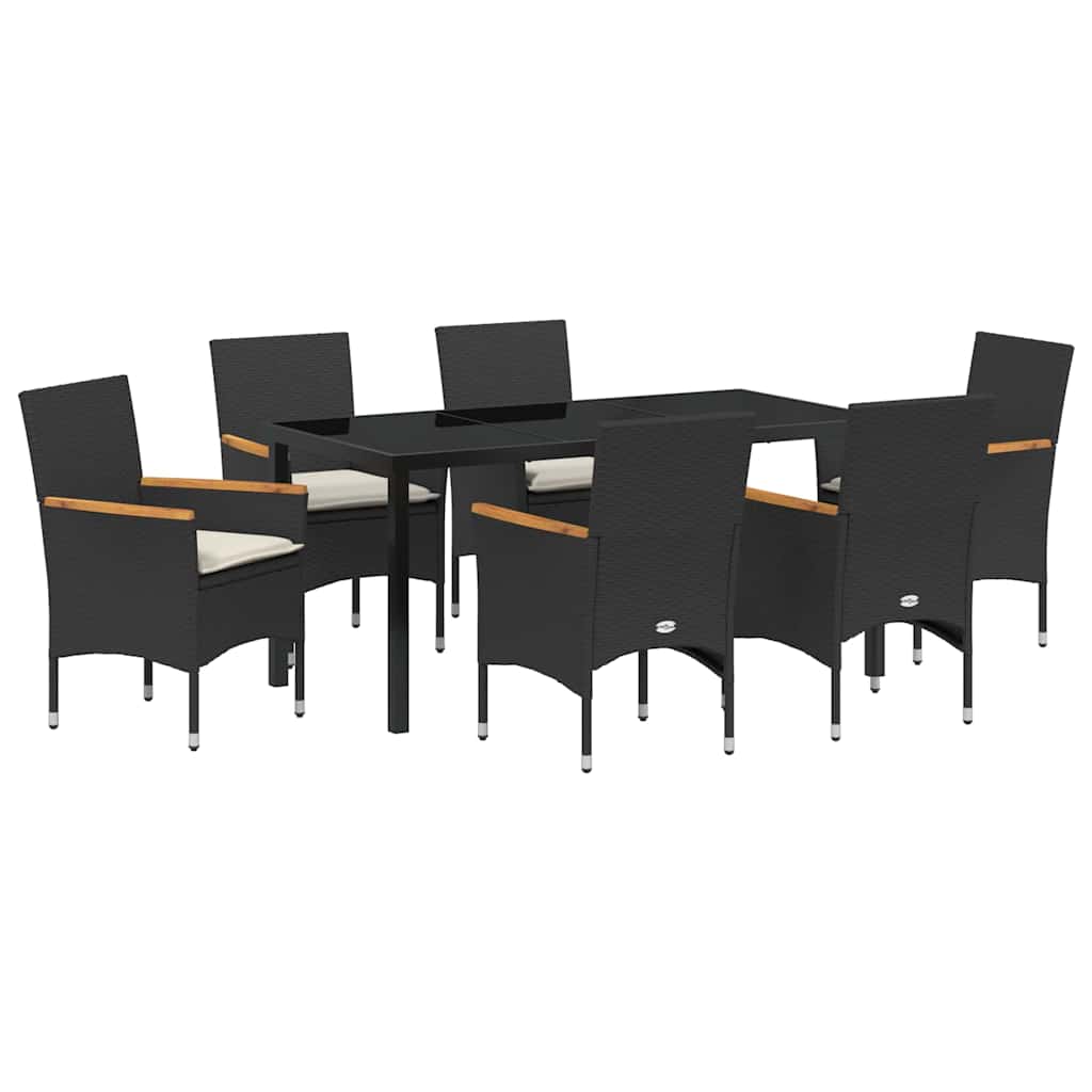 Vrtni set za objed s jastukom 7 pcs Crna poliratan