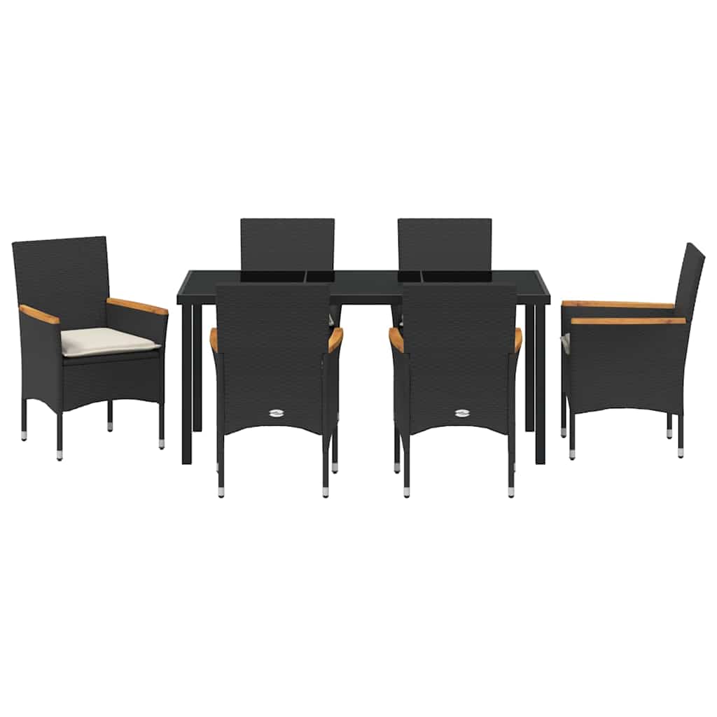 Vrtni set za objed s jastukom 7 pcs Crna poliratan