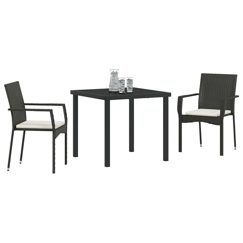 Vrtni set za objed s jastukom 3 pcs Crna poliratan
