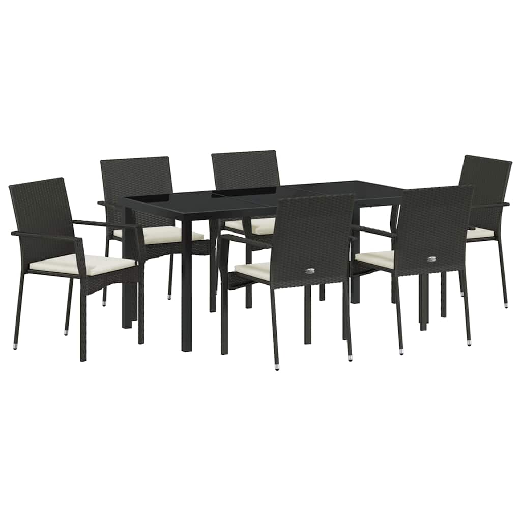 Vrtni set za objed s jastukom 7 pcs Crna poliratan