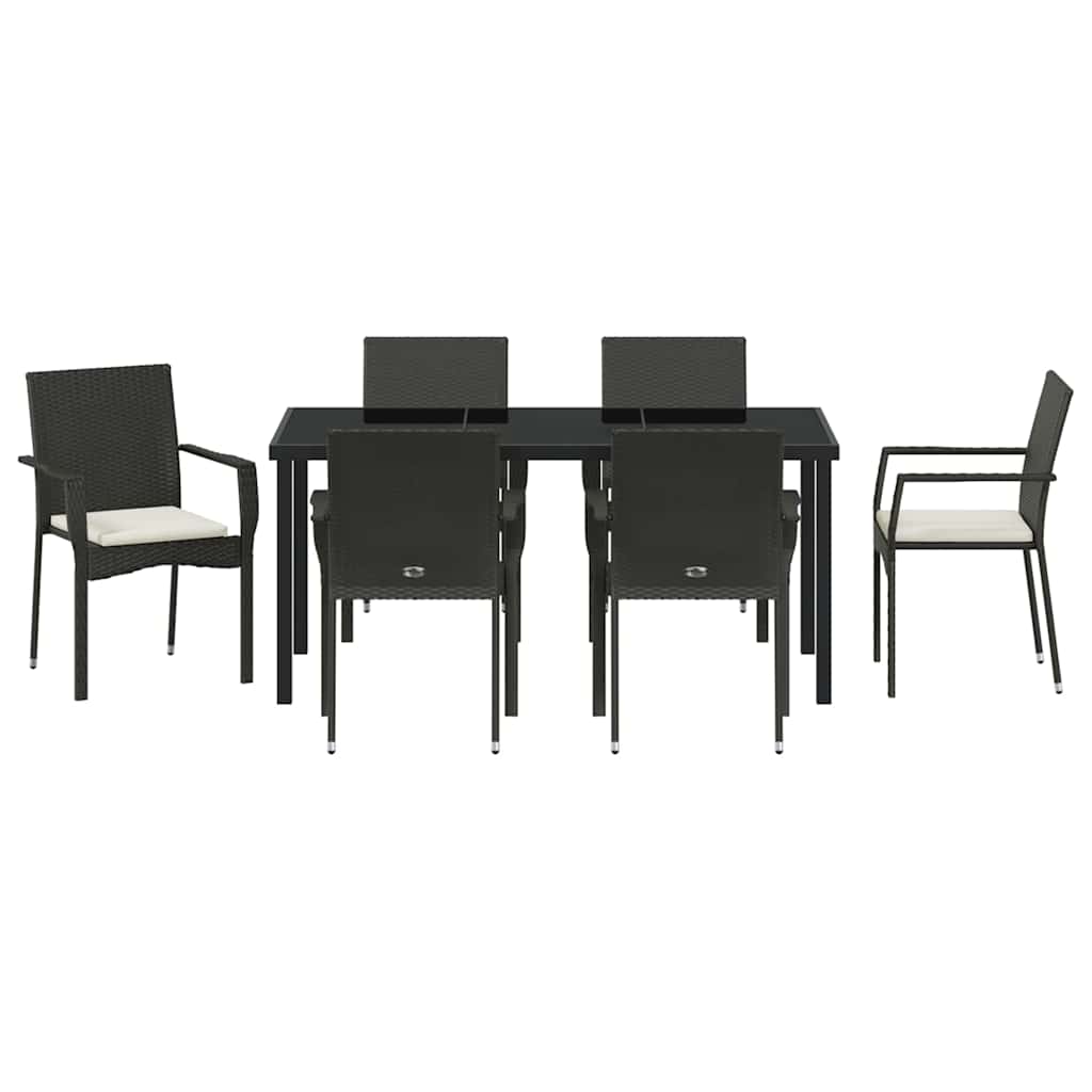 Vrtni set za objed s jastukom 7 pcs Crna poliratan
