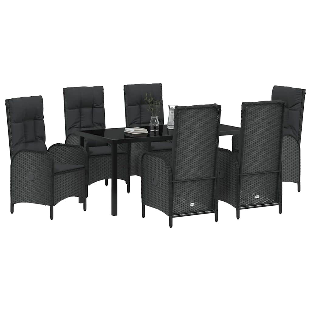 Vrtni set za objed s jastukom 7 pcs Crna poliratan