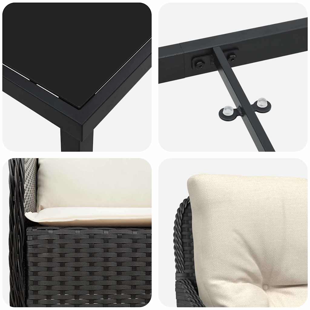 Vrtni set za objed s jastukom 7 pcs Crna poliratan