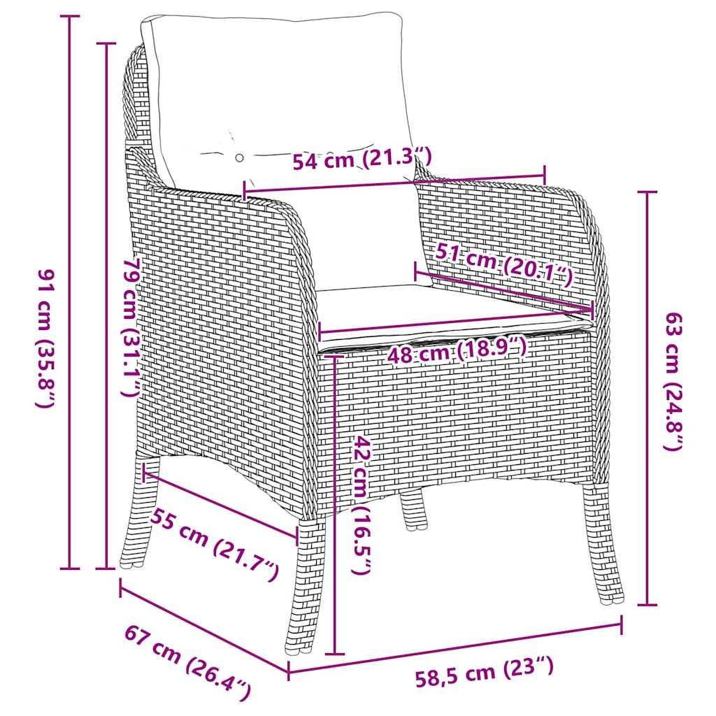 Vrtni set za objed s jastukom 3 pcs Crna poliratan