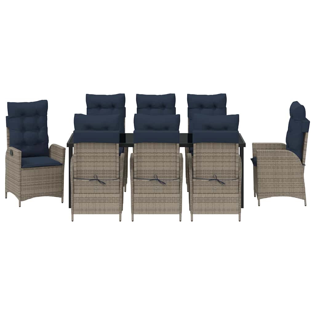 Vrtni set za objed s jastukom 9 pcs Siva i crna Ratan