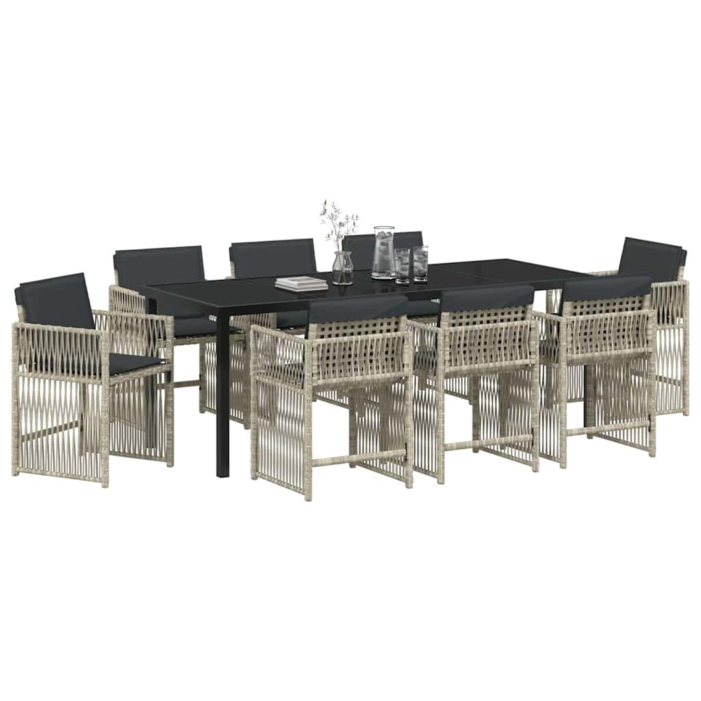 Vrtni set za objed 9 pcs Svijetlo siva Čelik s prahom premazan