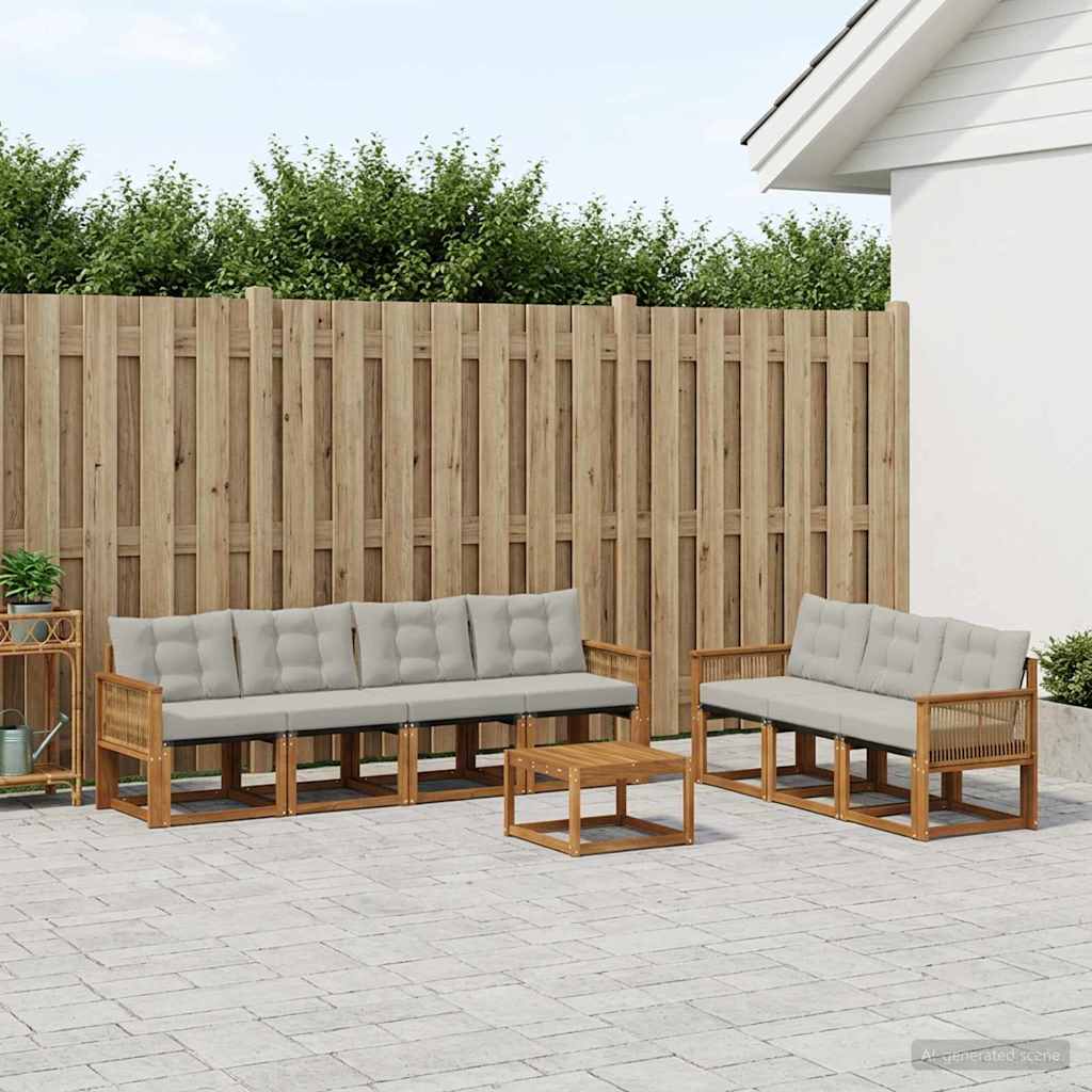 Set vanjskih sofa 8 kom. Prirodna i svjetlosiva Smeđa 59 x 59 x 37 cm