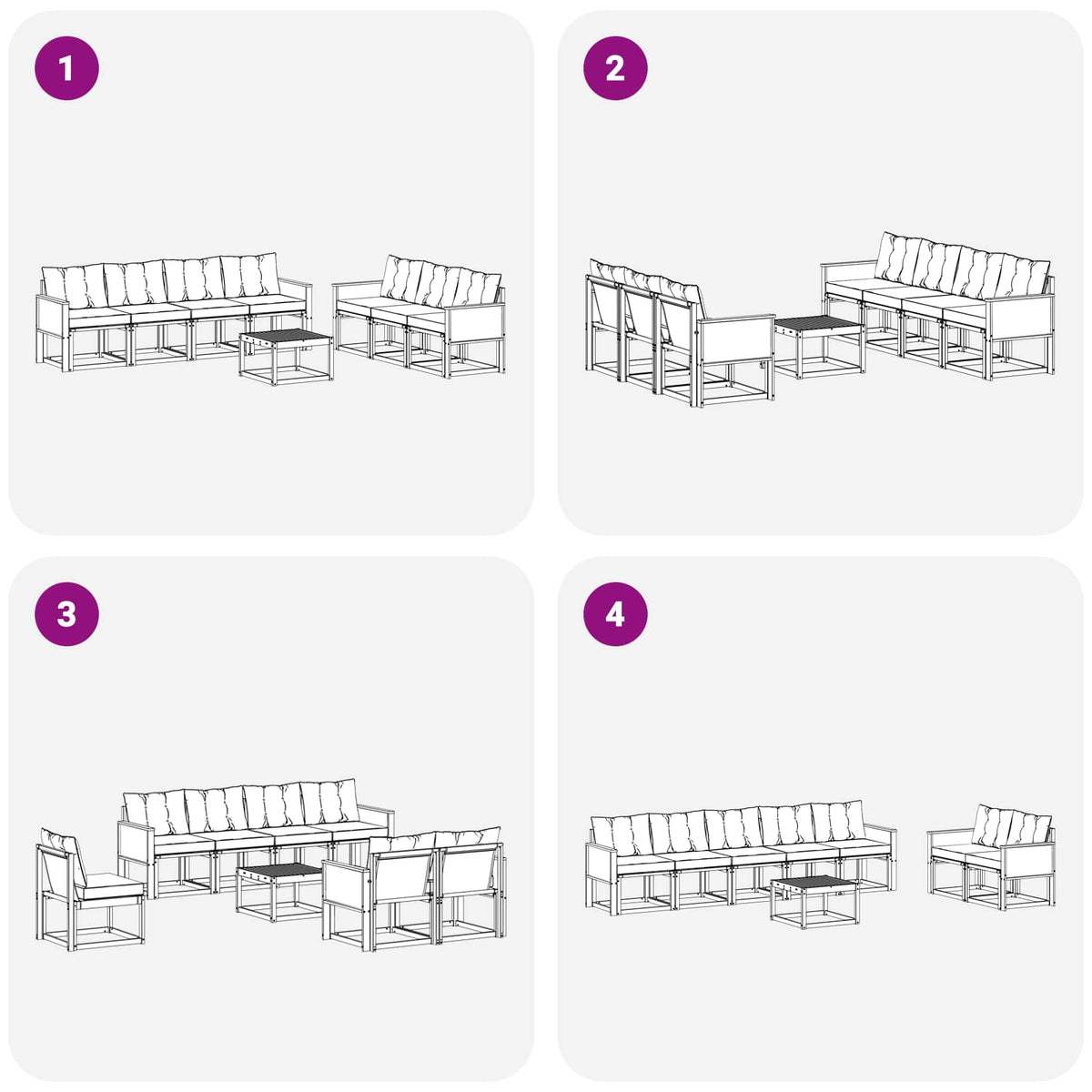 Set vanjskih sofa 8 kom. Prirodna i svjetlosiva Smeđa 59 x 59 x 37 cm