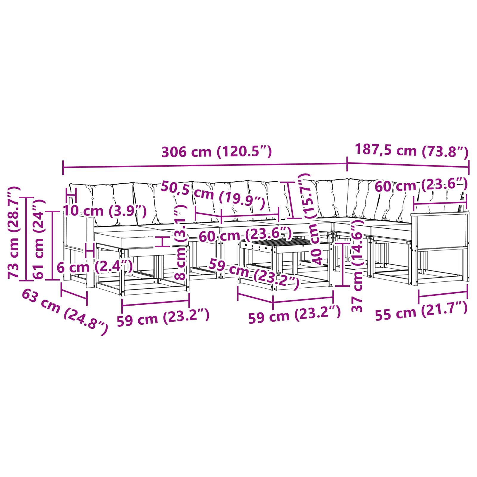 Set vanjskih sofa 9 pcs Prirodna i crna