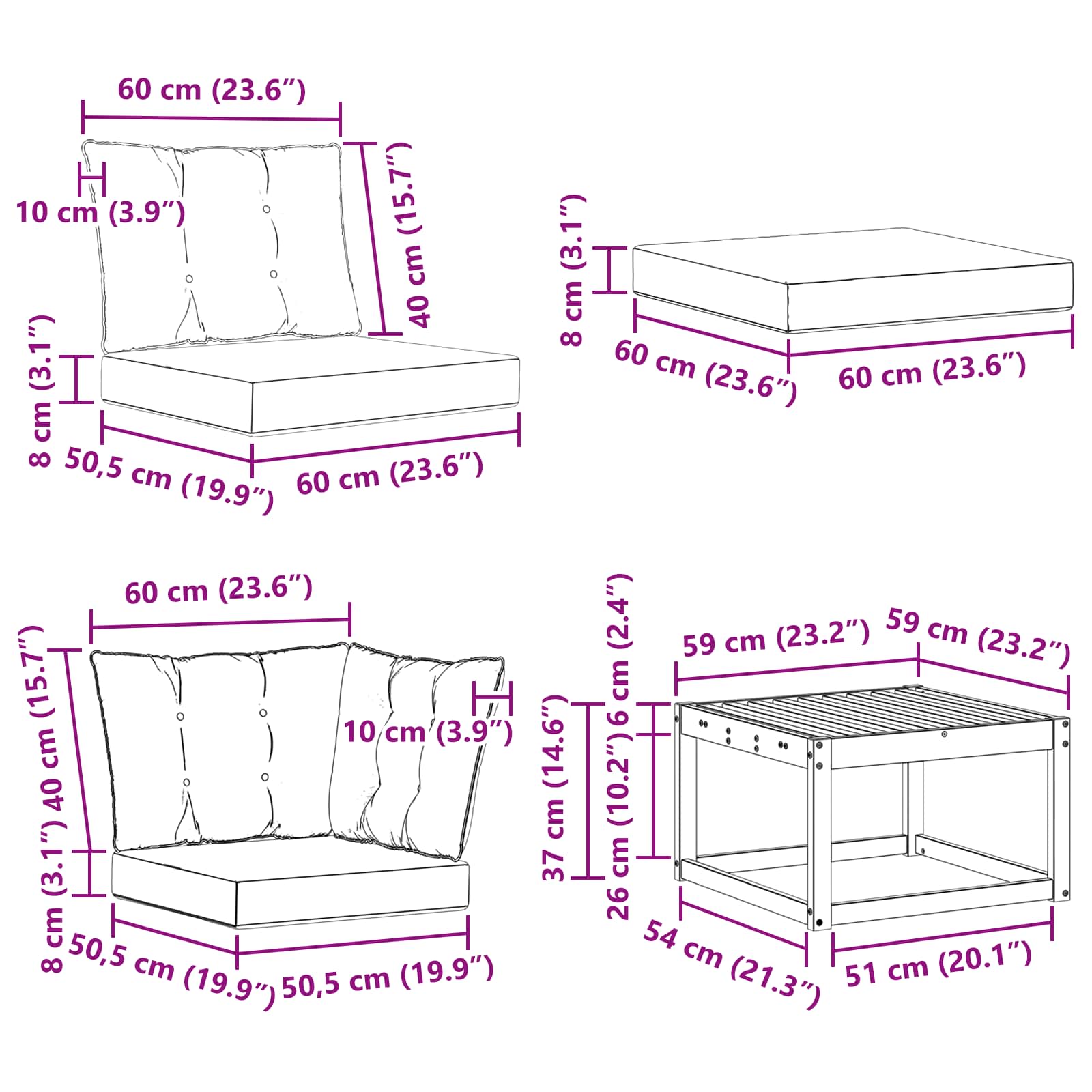 Set vanjskih sofa 9 pcs Prirodna i crna