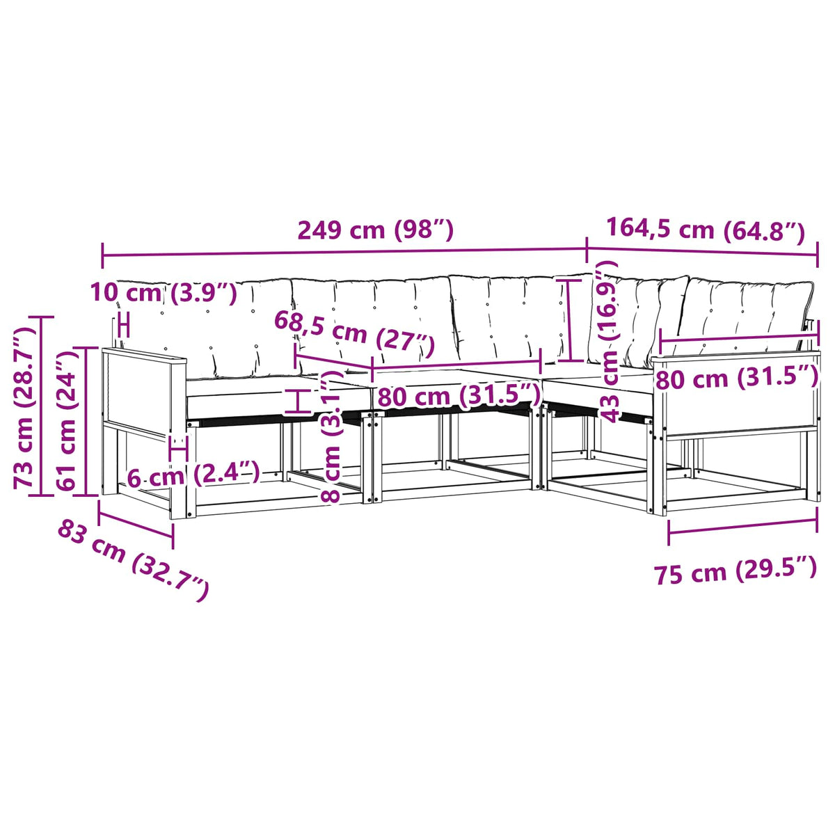 Set vanjskih sofa 4 kom. Prirodna i bež Smeđa 249 x 164,5 x 73 cm