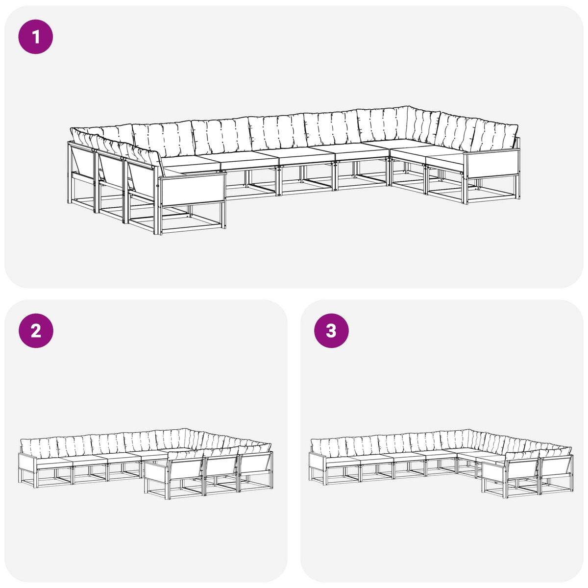 Set vanjskih sofa 10 kom. Prirodna i svjetlosiva Smeđa 483 x 247,5 x 73 cm