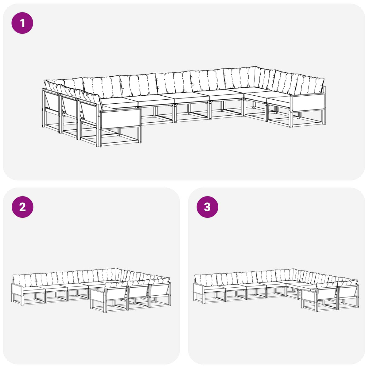 Set vanjskih sofa 10 kom. Prirodna i svjetlosiva Smeđa 483 x 247,5 x 73 cm