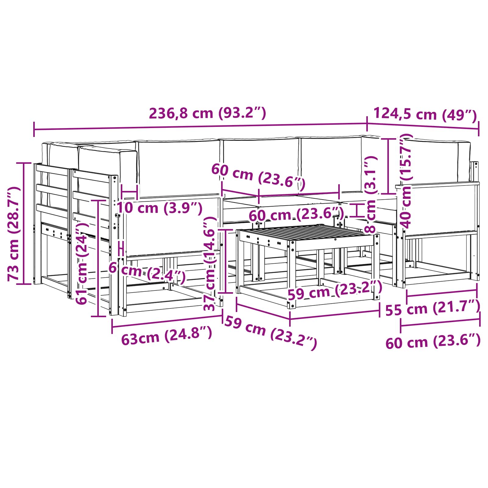 Set vanjskih sofa 7 pcs Prirodna i krem Poliester
