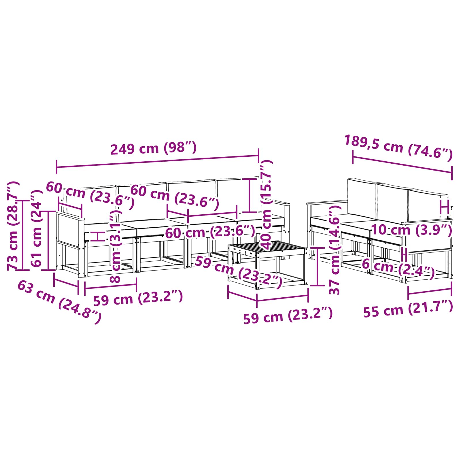 Set vanjskih sofa s jastukom 7 pcs