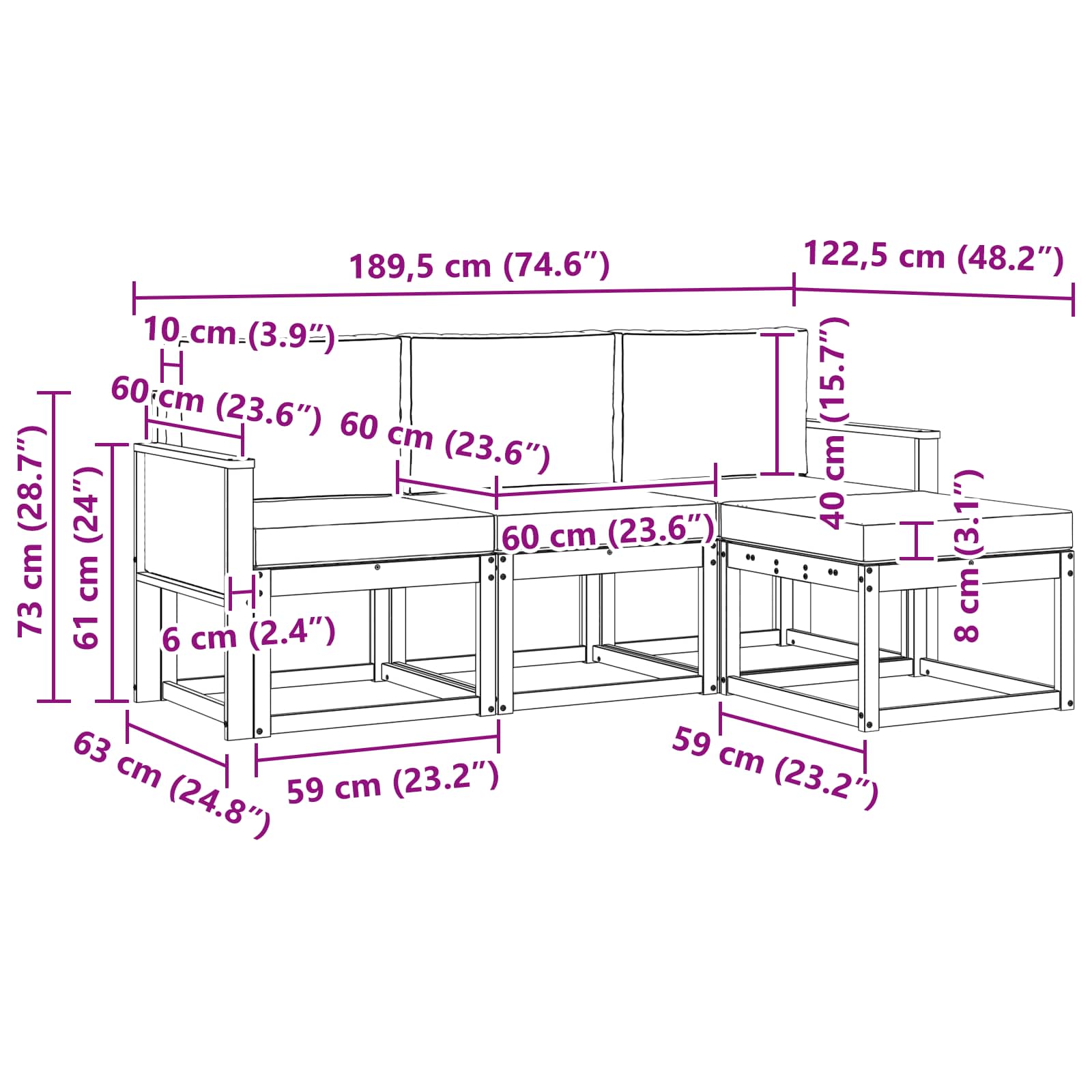 Set vanjskih sofa 4 pcs Prirodna i krem Poliester