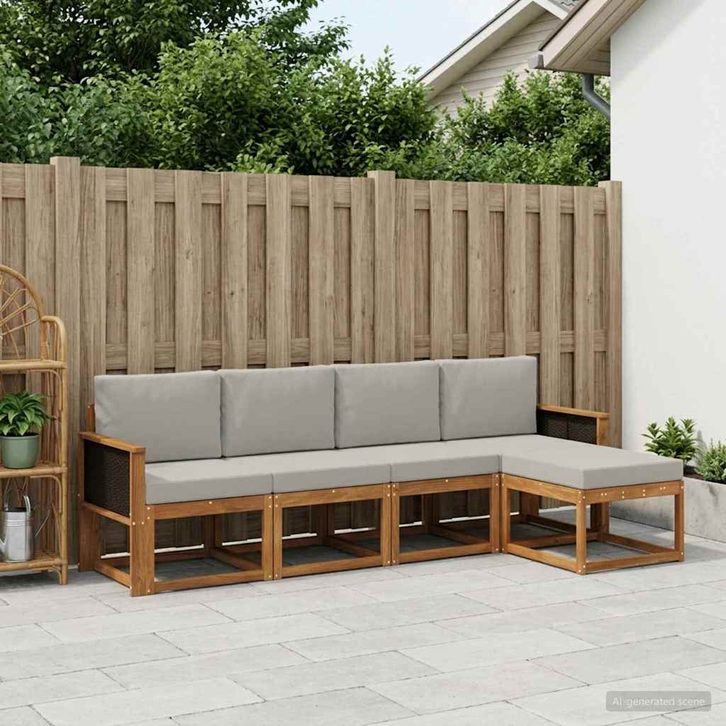 Set vanjskih sofa 5 kom. Prirodna i svjetlosiva Poliester Smeđa