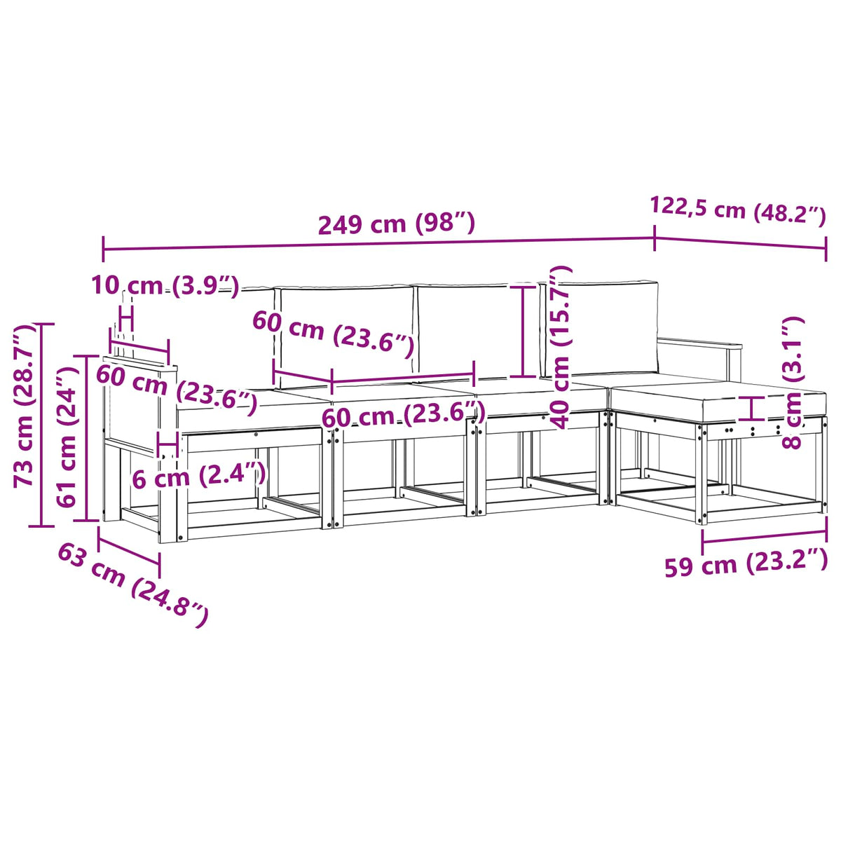 Set vanjskih sofa 5 kom. Prirodna i svjetlosiva Poliester Smeđa