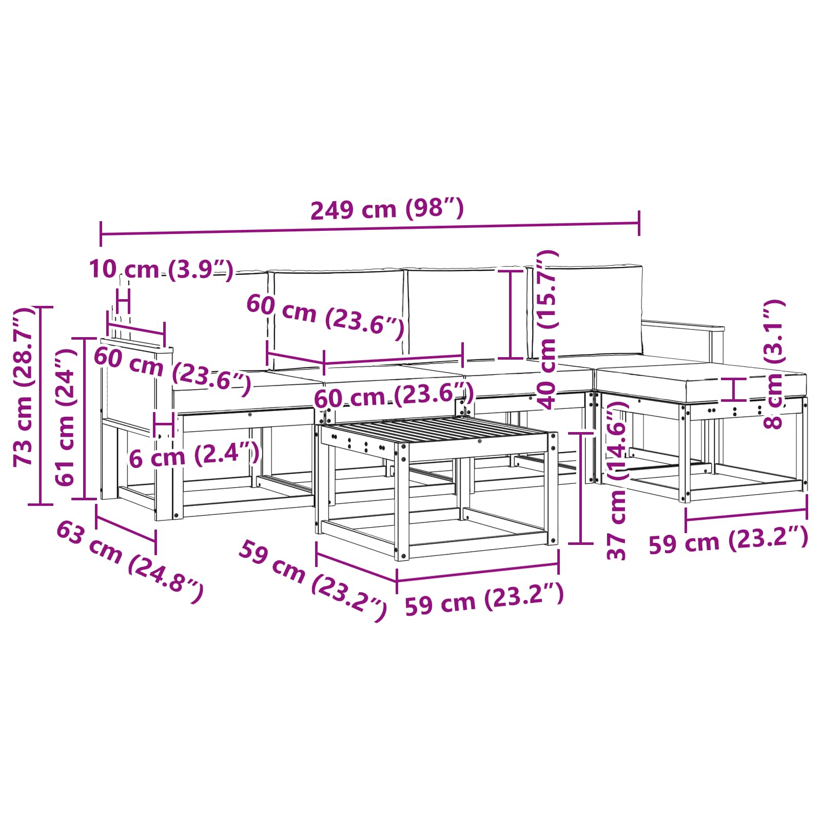 Set vanjskih sofa 6 pcs Prirodna i krem Poliester