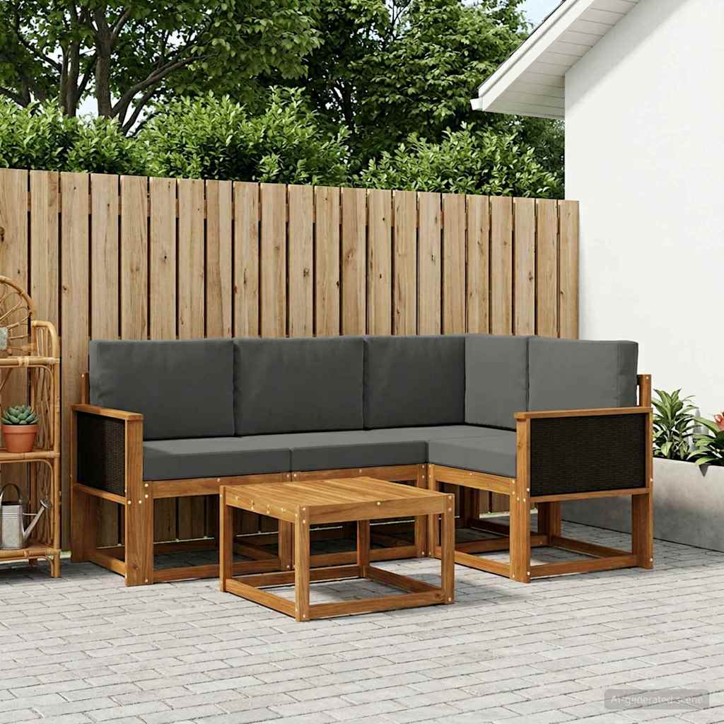 Set vanjskih sofa 5 kom. Prirodna i antracit Poliester Smeđa 59 x 59 x 37 cm